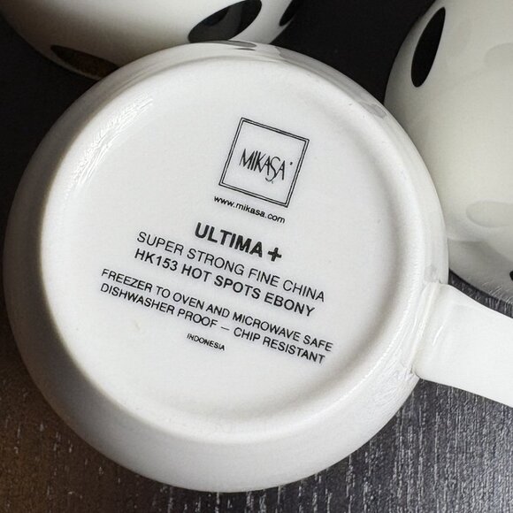 MIKASA Ultima + Plus Hot Spots Ebony White/Black Polka-Dot Coffee Mugs, Set of 4 - Picture 8 of 9